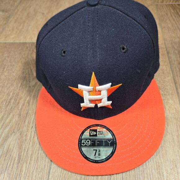 New Era 59Fifty Houston Astros Hat 7 5/8 Authentic On-Field MLB Cap Blue Orange - Picture 1 of 6